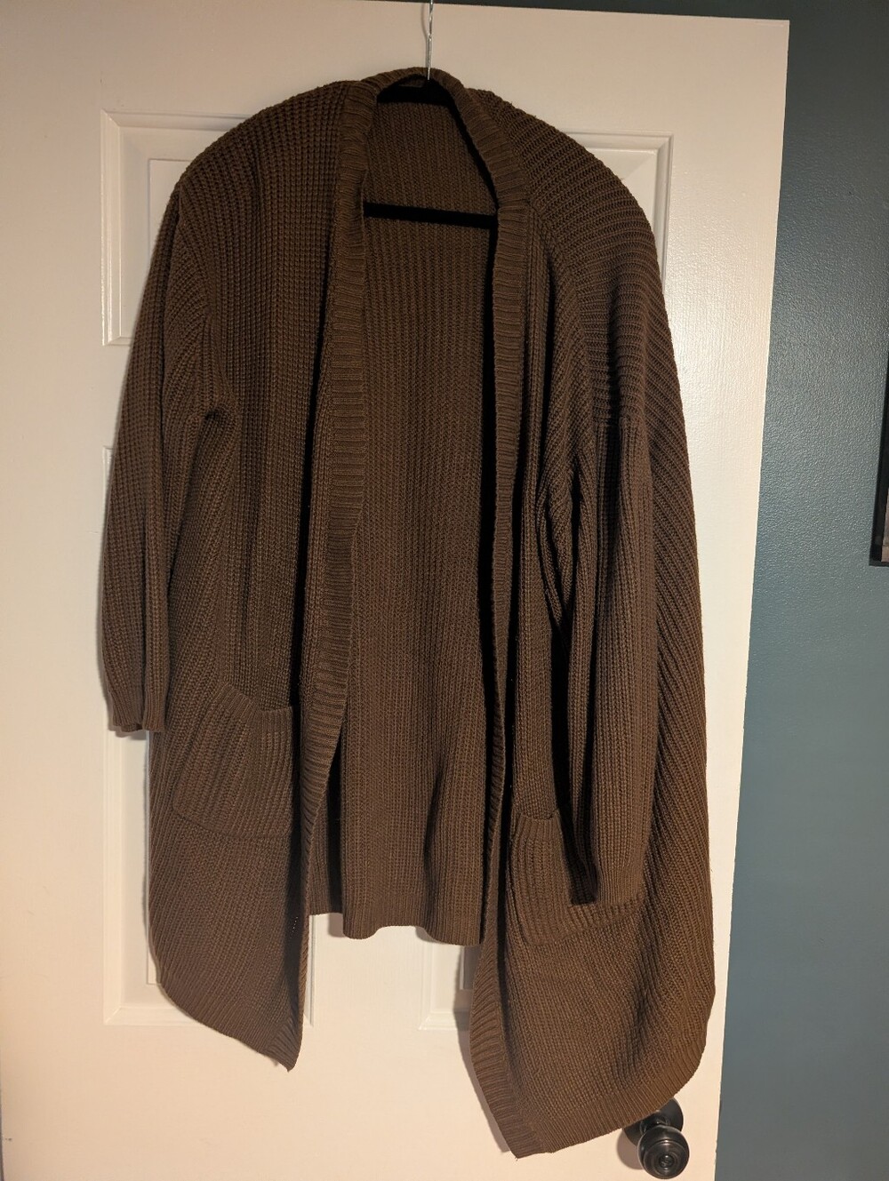Brown Open-Front Women's Chunky Cardigan Sweater